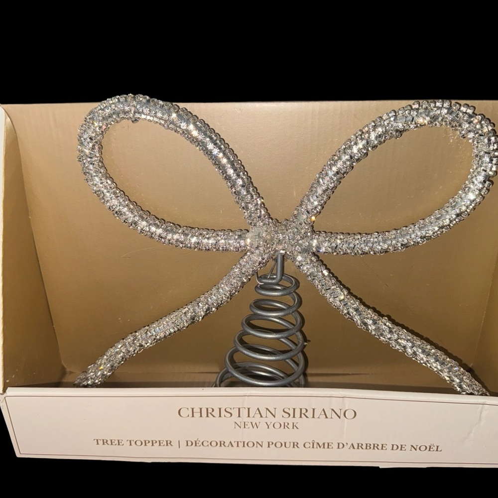 New! Christian siriano silver rhinestone Bow Christmas tree topper. TikTok viral